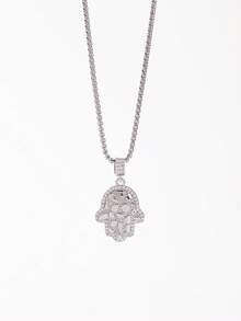1 Hamsa Hand Pendant Necklace, Sparkling Rhinestone Charm, Vintage Boho Style, Unisex Daily Jewelry - Multicolor - View 6