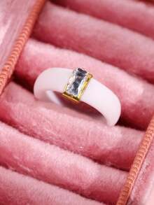7-1pc/Set Fashionable Luxurious Personalized Minimalist High-End Elegant Unique Exquisite Square Colorful Zirconia Silicone Rings For Women Daily Wear Holiday Party Jewelry - Multicolor - View 17