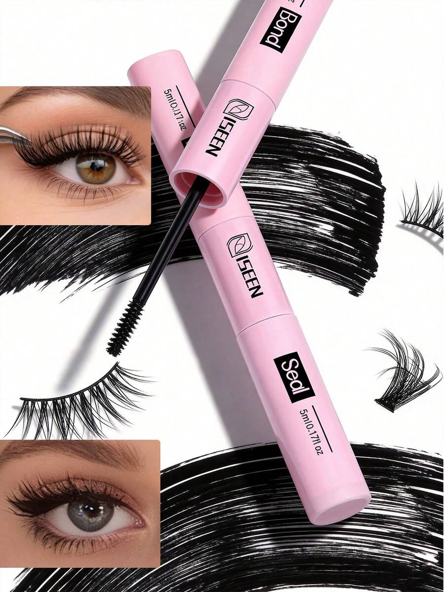 ISEEN 1pc 5ml Lash Adhesive And 5ml Sealer, Strong Lash Glue, 2-In-1 Lash Adhesive And Sealer, Waterproof Long-Lasting, All-Day Wear, Suitable For Daytime Lash Extensions - Black - View 1