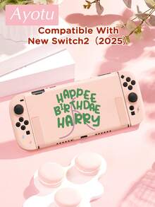 Ayotu Pink Cake & Slogan & Lightning Switch Protective Case, Compatible With New Switch 2 (2025)/Switch NS/Switch OLED, Can Be Used On Dock Without Removing Protective Case, Universal Game Controller Protective Cover, Switch Game Accessories, Anti-Drop Anti-Scratch, Winter Theme & Birthday Gift & Christmas - View 5