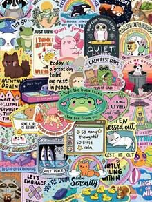 50pcs Fun Mental Health Stickers For Scrapbook, Planner, Phone Case, Refrigerator, Journal, Diary, Guitar, Helmet, Skateboard, Laptop, Self-Adhesive - Multicolor - View 1