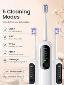 YUNCHI Customized Sonic Sweeping Toothbrush 30 Scientific Swing 1 Brush Handle 2 Brush Head 5 Cleaning Modes - Multicolor - View 4
