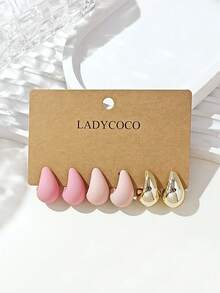 LADYCOCO 3對時尚可愛多色水滴耳環套組，ABS材質，適合女性日常配戴 - 彩色 - 查看 7