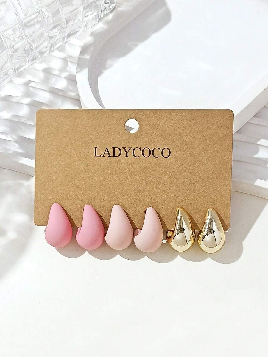 LADYCOCO 3對時尚可愛多色水滴耳環套組,ABS材質,適合女性日常配戴 - 彩色 - 查看 1