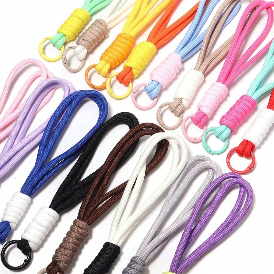 Bộ 4 dây đeo móc khóa handmade đan phối màu colorblock, dây đeo cổ tay chống mất điện thoại tông màu dopamine kèm khóa kim loại, mặt dây treo dây thừng đan handmade, phụ kiện túi cho chìa khóa ô tô và điện thoại