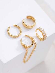 4pcs Women's Clip-On Earrings, Lightweight Clip-On Earrings, Low-Allergenic Faux Hoop Earrings, Not Suitable For Pierced Ears - Gold - View 5