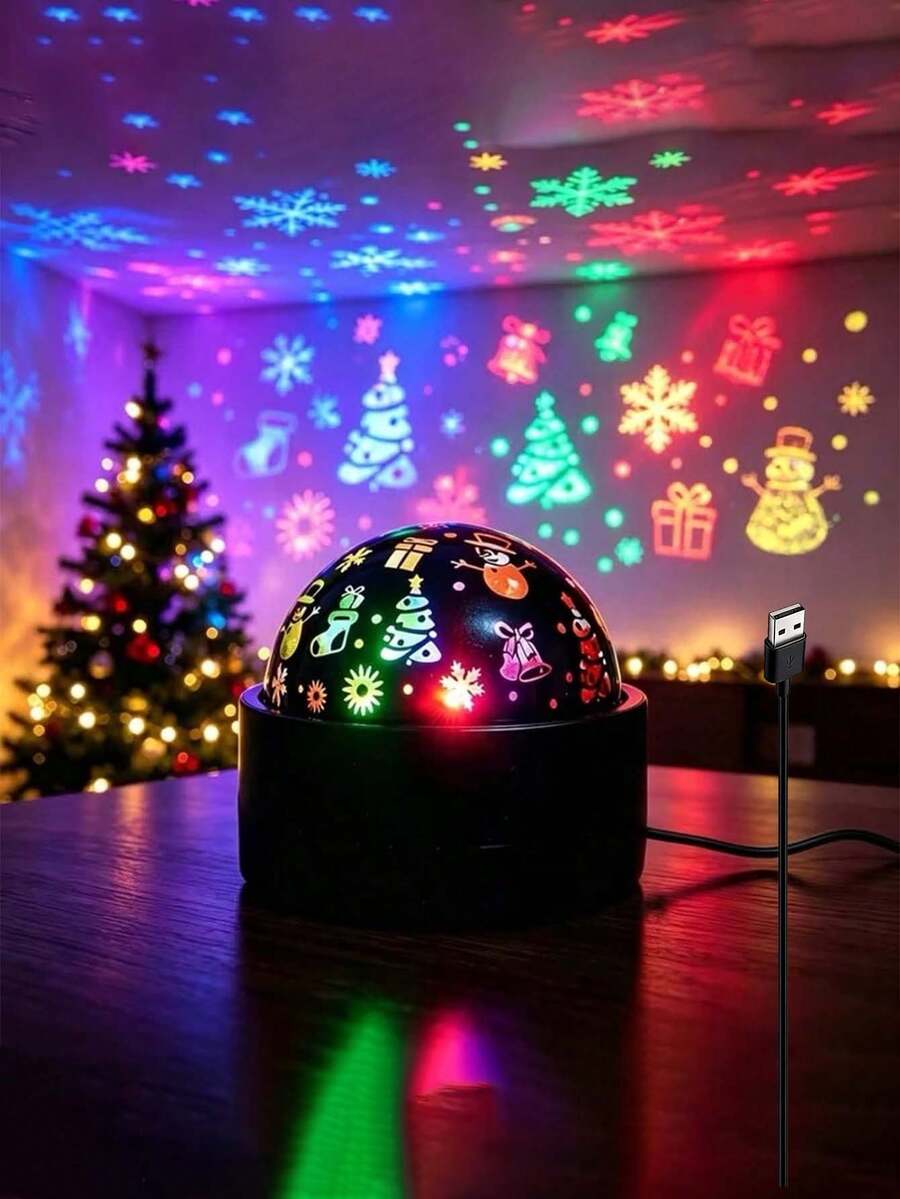 1pc Christmas Projection Light, Christmas Gift, USB Powered, Fashion Design, Soft Night Light, Color Changing, Perfect For Christmas, Bedroom Decor, Party, Birthday, Gift