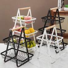 2-Tier & 3-Tier Available, Fruit Basket With Wooden Handle, Portable Fruit Bowl, Kitchen Counter Storage Rack, Detachable Rectangular Metal Basket For Fruits, Vegetables, Bread, Snacks, Banana, Home Decor Organizer - Multicolor - View 13