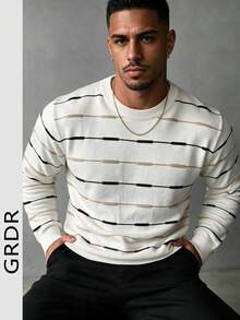 GRDR Men's Knit Sweater, Solid Color Long Sleeve, Suitable For Autumn/Winter Outings, Fashion Essential - White - View 8