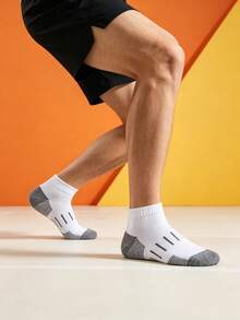 1/5/10/20 Pairs Men's Multi-Color Short Socks, Gray Base Striped Design, Simple & Versatile, Outdoor Fitness Sports Running Socks - Multicolor - View 4