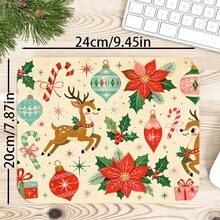 1pc Cute Christmas Reindeer Poinsettia And Candy Cane Print XL Mouse Pad, Festive Keyboard Desk Mat, Holiday Desk Decor Gift - View 8