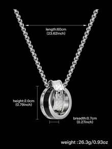 CCO European And American Style Hip-Hop Double Ring Pendant Necklace, Unisex Necklace With Zirconia Decoration, Fashionable Accessory Suitable For Any Occasion, Perfect Gift For Family And Friends, Suitable For Daily Wear - Black - View 3