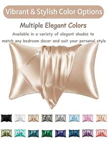 Luxurious Silky Soft Pillowcase-Breathable Skin-Friendly, Cool To The Touch, Satin Pillowcases, Solid Color Envelope Closure-Machine-Washable Bedding, Ice Silk, Satin, Faux Silk Pillowcase, Christmas Gift, Fall Home Decor, Halloween Decor Pillowcase - Multicolor - View 2