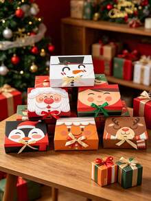 62/56pcs Exquisite Christmas Cartoon Theme Gift Box Set, Holiday Gift Party Atmosphere Gift Box, With Ribbon Christmas Gift Box, Christmas Gift Packaging Box, Including Santa Claus, Snowman, Reindeer, Gingerbread Man, Elk And Other Patterns, Exquisite Design, Suitable For Christmas Party, Christmas Decoration - Multicolor - View 6