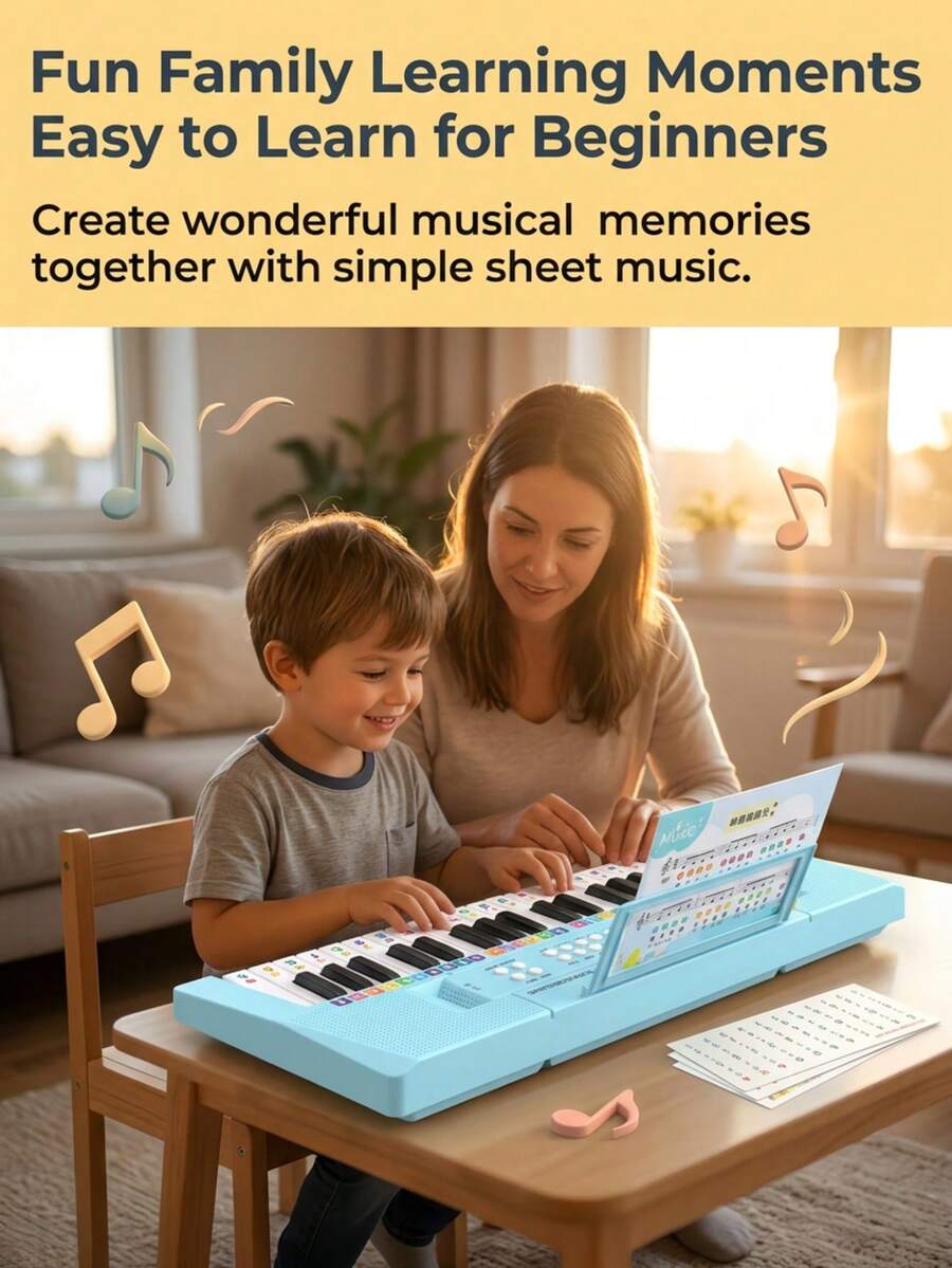 Children's Multi-Function Electronic Keyboard With Singing Microphone Toy, Multiple Modes For Beginners To Play, Educational Parent-Child Interactive Toy Gift For Boys And Girls Aged 3-12 (Batteries Not Included) - Multicolor - View 1