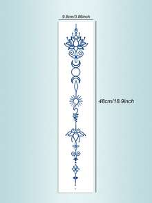 Herbal Juice Semi-Permanent Long Strip Back Spine Tattoo Sticker - Star Moon Symbol Floral Pattern 7-12 Days No Fading DIY Carnival Beach Party Holiday Gift Arm Leg Waterproof Tattoo Sticker 1pc/Pack - Blue - View 6