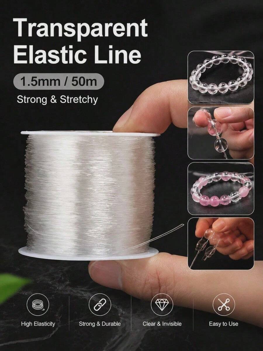 0.4-1.5mm Transparent Round Crystal Beading Elastic Cord, DIY Bracelet Necklace Jewelry Making Accessory - Multicolor - View 1