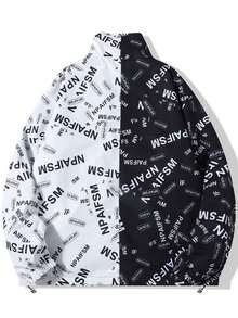 1pc Women's Spring/Autumn New Fashion Versatile Outdoor Street Style Letter Elastic Cuff Adjustable Hem Sports Climbing Top Design Niche Black & White Patchwork Jacket - Black and White - View 8