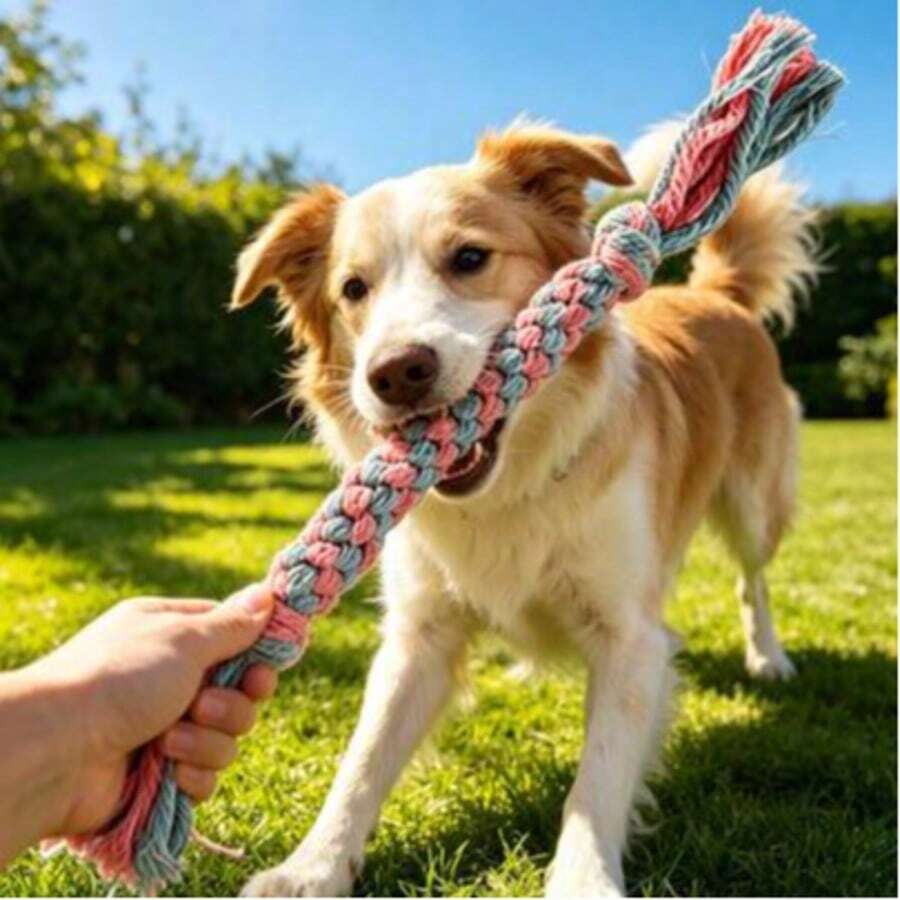 1pc Cute Candy Shaped Dog Rope Knot Toy, Interactive Training Tug Rope Chew Toy, Pet Supplies Dog Toy/Dog Stuff/Puppy Keep Game/Puppy Essential - Multicolor - View 1