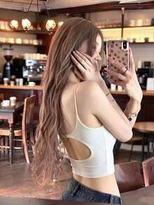 Backless Sexy Camisole Top For Women With Padded Bra, Sleeveless Vest, Summer Casual White - White - View 2