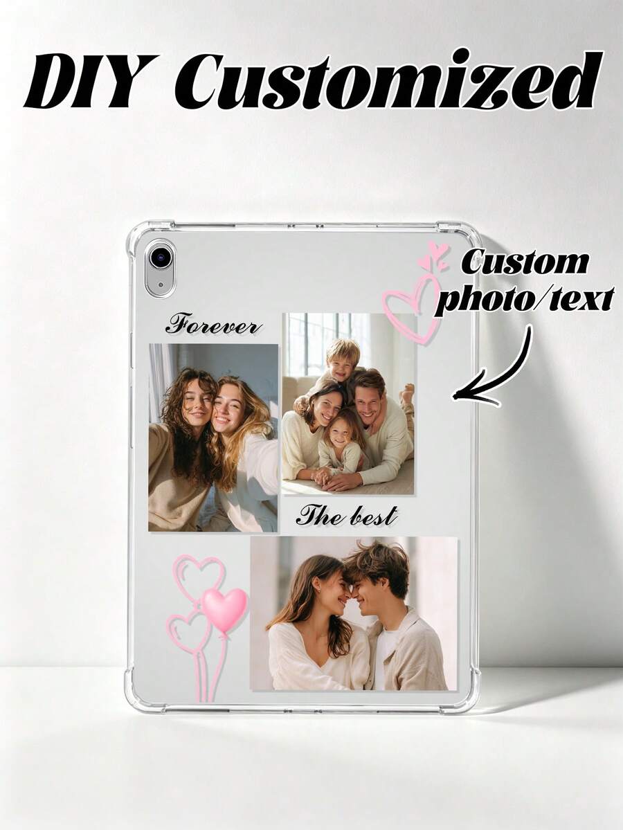 1pc Customizable Family Photo Kids Pet Couple Photo Four-Corner Airbag Shockproof Protective Tablet Case For IPad Pro 13, Air 13, Best Mother's Day Gift - Clear - View 1