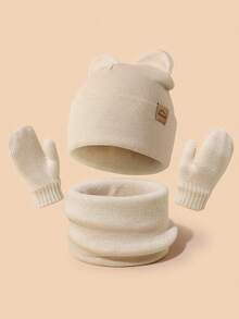3‑Piece Toddler Girl Knit Winter Set, Cat Ear Beanie + Neck Warmer + Mittens Soft Cozy Kids Accessories For Cold Weather Daily Outing - Hat + Scarf + Gloves - View 13