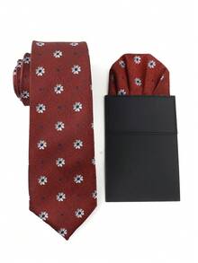 ZONFAZ 2PCS Men's Floral Print Tie Set, 7cm Printed Tie With Portable Paper Card Pocket Square, Suitable For Wedding, Party, Gathering And Other Occasions - Multicolor - View 8