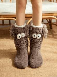 Adult Women's Indoor Non-Slip Thick Plush Faux Fur Floor Socks/Snow Boot Socks - Multicolor - View 6