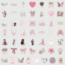 somoving 50pcs Pink Aesthetic Stickers - Tulip, Bow, Cake, Peach, Book, And Animal Designs, Suitable For DIY Decoration Of Laptops, Mobile Phones, Notebooks, And Gifts - Multicolor - View 8