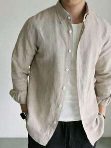 Men's Casual Bamboo Fiber Soft & Breathable Solid Color Button-Up Shirt, Suitable For Commuting - Mocha Brown - View 4