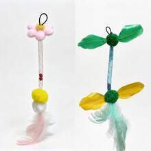 Feather Cat Teaser Replacement Head Mesh Tube Bell Cat Toy Teaser Stick Accessory Colorful Cat Interactive Supplies Flower Green Leaf Mesh Tube Fur Ball Bell Interactive Pet Toy Suitable For Kitten/Adult Cat Training And Play Bite-Resistant Cat Teaser Tool Interactive Boredom Relief Self-Entertainment - Multicolor - View 8