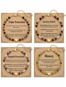 1Pc Healing Crystal Bracelet For Women Bracelets Triple Protection Money New Beginnings Empath Protection Summer Energy Jewelry - Multicolor - View 1