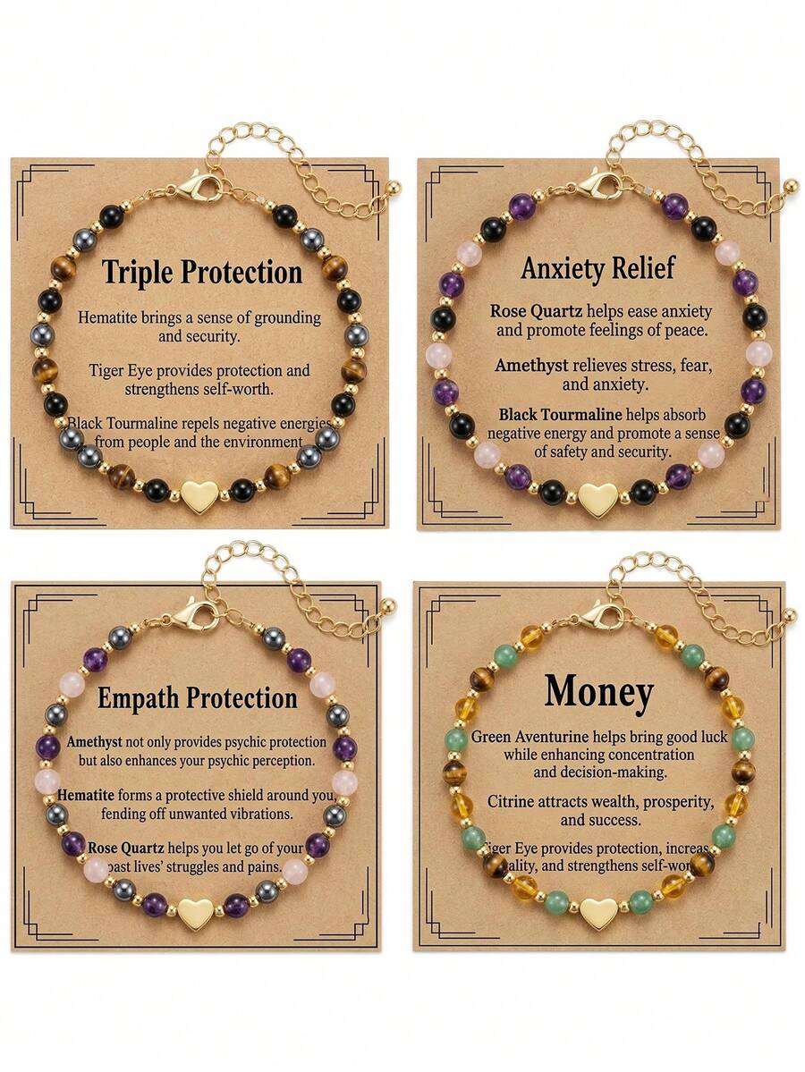 1Pc Healing Crystal Bracelet For Women Bracelets Triple Protection Money New Beginnings Empath Protection Summer Energy Jewelry - Multicolor - View 1