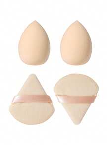 36Pcs/4pcs Beige Makeup Tool Kit 20Pcs Makeup Brushes Wash Bowl Triangle Puff Finger Puff Makeup Sponge Multi Function Cosmetic Tools Dry Wet Application - Beige - View 9