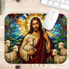 1pc Jesus The Good Shepherd Stained Glass Lamb And Lily Print XL Gaming Mouse Pad, Christian Faith Keyboard Desk Mat, Religious Gift - View 10