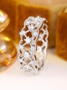 Vanel 1pc European Vintage Style Lace Window Pane 3D Embossed Ring, Niche Design, Suitable For Party, Wedding, Daily Wear - Silver - View 1