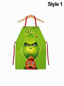 The Grinch The Christmas Kitchen Aprons, Festive Character Print Bib Apron Set With Plaid Designs For Holiday Cooking, Baking And Christmas Party - Multicolor - View 10