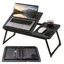 Portable Foldable Laptop Bed Tray Table, Adjustable Tilting Lap Desk Equipped With Cup Holder, Multifunctional Notebook Table For Studying, Working, Dining On Bed, Sofa And Floor - Black - View 8