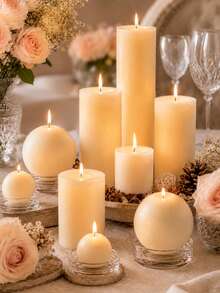 Multi-Size Ivory White Cylinder And Ball Decorative Candles, Suitable For Weddings, Dining Tables, Home Decor, Parties And Holiday Table Settings - Ivory White - View 3