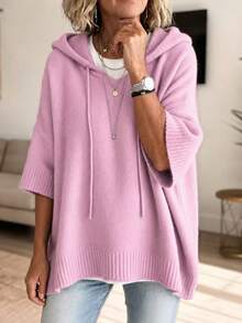 Women's Elegant Casual Cute Hooded Sweatshirt Mid-Sleeve Knit Sweatshirt Warm - Pink - View 4