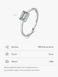 MODIAN 925 Sterling Silver Emerald Cut Rectangle CZ Ring Exquisite Simple Anniversary Gifts For Women Fine Wedding Jewelry - Silver - View 3