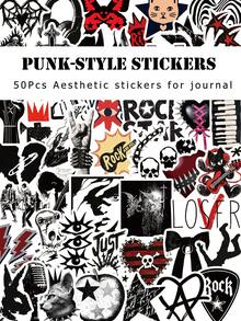 50Pcs Punk‑Style Kids Stickers, Cool Edgy Cartoon Decals For Journal Water Bottle DIY Craft Decor - Multicolor - View 1