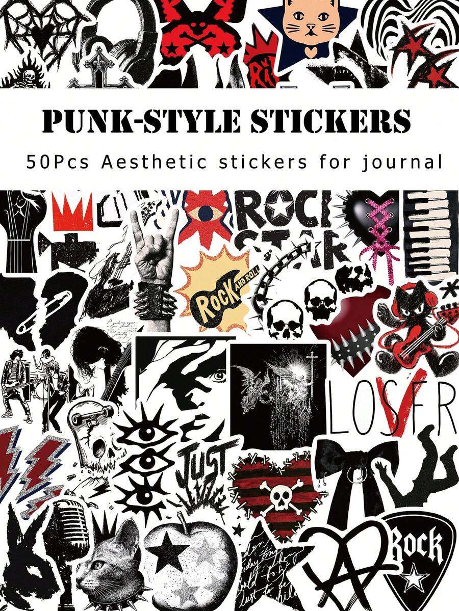 50Pcs Punk‑Style Kids Stickers, Cool Edgy Cartoon Decals For Journal Water Bottle DIY Craft Decor - Multicolor - View 1