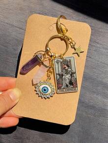 1pc Natural Stone Crystal Evil Eye Turquoise Pendant Keychain Backpack Charm Car Key Pendant Daily Use Small Gift - Multicolor - View 3