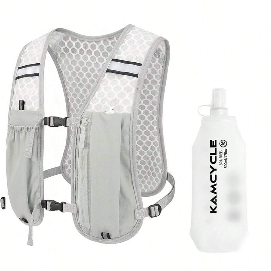 Running Vest Backpack With 500ml Water Bottle,Hydration Backpack Water Backpack Hydration Vest With 500ml Soft Flask, Lightweight Adjustable Running Backpack For Women Men,Perfect For Night Trainings Marathon Cycling Climbing - Grey Backpack + 500ML - View 1