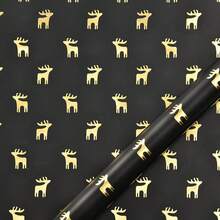 15/1pc Black & Gold Christmas Gift Wrapping Paper 50*70cm Snowflake Christmas Tree & Reindeer Pattern Holiday Gift Packaging Handmade Paper - View 7