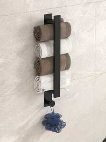 Self-Adhesive Towel Rack, No Drilling Required, Suitable For Bath Towel Rack And Towel Rack, With Hooks, Suitable For Bathroom Use - Multicolor - View 3