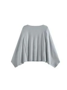 Baju Rajut 2-in-1 Model Jubah Musim Gugur/Dingin Wanita, Atasan Lapisan Dasar Lengan Panjang yang Unik, Serbaguna, dan Melangsingkan - Grey - View 4