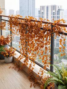 人造常春藤藤蔓花環，1件/2件，200cm，絲綢布料，適用於家具裝飾、秋季裝飾、感恩節、樓梯門窗裝飾、四季裝飾、DIY裝飾 - 72葉爬山虎-秋色 - 查看 3