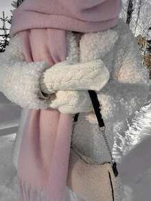1pc Small Plaid Scarf, Soft And Warm, Suitable For Women To Match With Skirts In Autumn And Winter - Beige - View 7